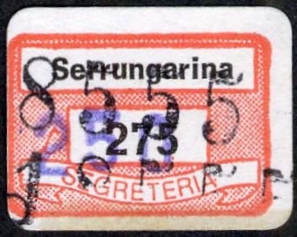 Marca da Bollo del Comune di SERRUNGARINA su Carta Bianca di dimensioni 19,5 x 13 mm