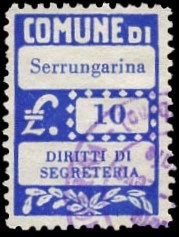 Marca da Bollo del Comune di SERRUNGARINA su Carta Bianca di dimensioni 20 x 28 mm