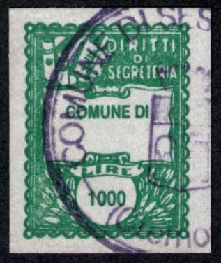 Marca da Bollo del Comune di SESTO ED UNITI su Carta Bianca di dimensioni 17 x 22 mm