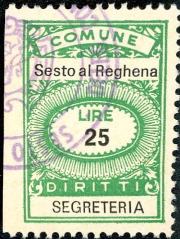 Marca da Bollo del Comune di SESTO AL REGHENA su Carta Bianca di dimensioni 20 x 28 mm