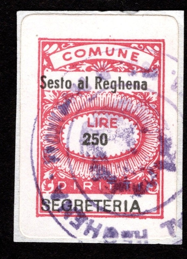 Marca da Bollo del Comune di SESTO AL REGHENA su Carta Bianca di dimensioni 17 x 24 mm