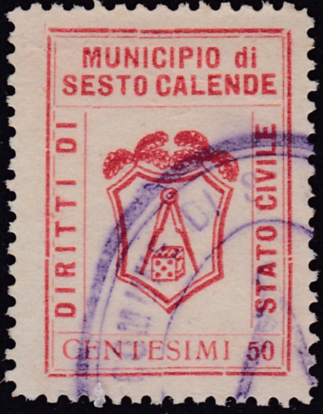 Marca da Bollo del Comune di SESTO CALENDE su Carta Bianca Sottile di dimensioni 22 x 29 mm
