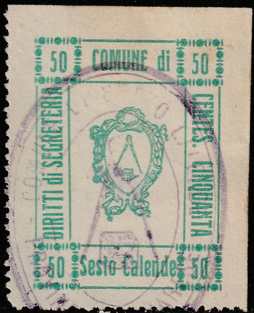Marca da Bollo del Comune di SESTO CALENDE su Carta Bianca Sottile di dimensioni 22 x 29 mm