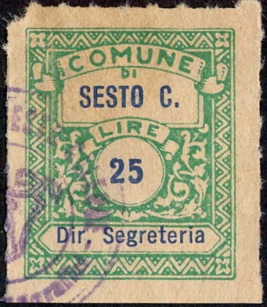 Marca da Bollo del Comune di SESTO CALENDE su Carta Bianca di dimensioni 22 x 29 mm