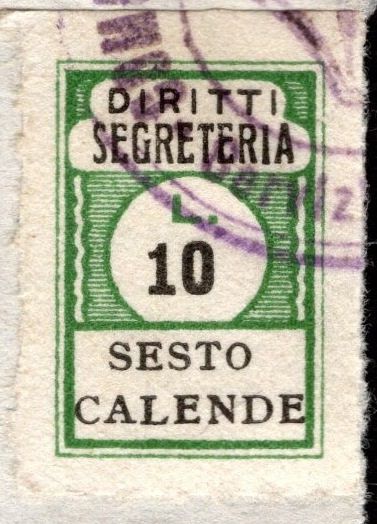 Marca da Bollo del Comune di SESTO CALENDE su Carta Bianca di dimensioni 11 x 16,5 mm