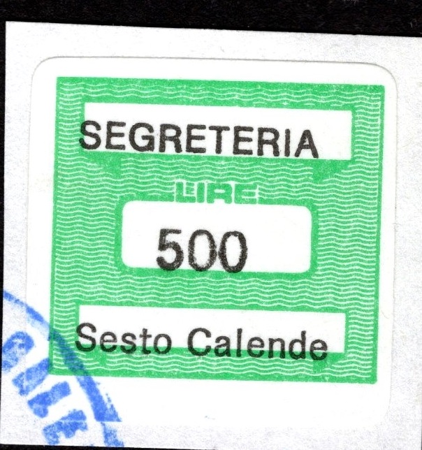 Marca da Bollo del Comune di SESTO CALENDE su Carta Bianca di dimensioni 19,5 x 17,5 mm