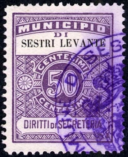 Marca da Bollo del Comune di SESTRI LEVANTE su Carta Bianca Sottile di dimensioni 22,5 x 29 mm