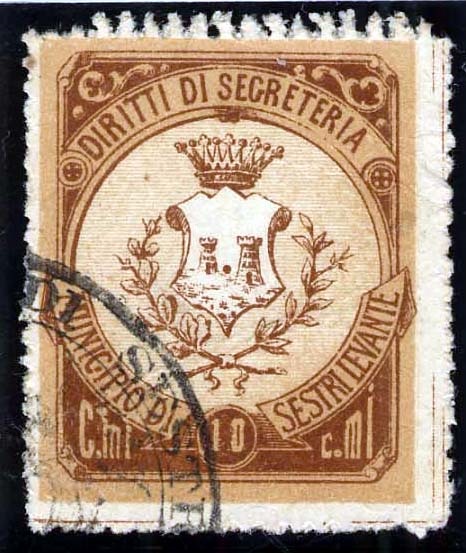 Marca da Bollo del Comune di SESTRI LEVANTE su Carta Bianca di dimensioni 26 x 33 mm