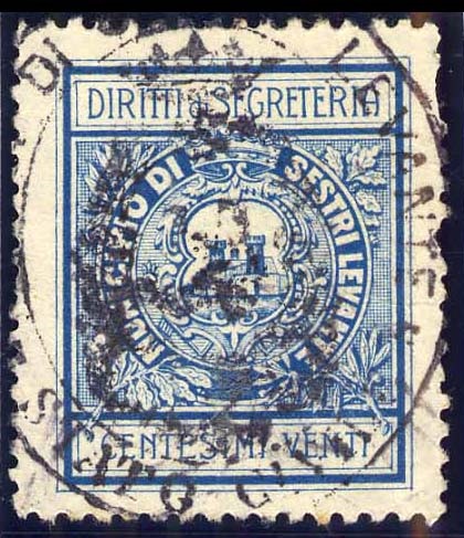 Marca da Bollo del Comune di SESTRI LEVANTE su Carta Bianca Sottile di dimensioni 22,5 x 27,5 mm