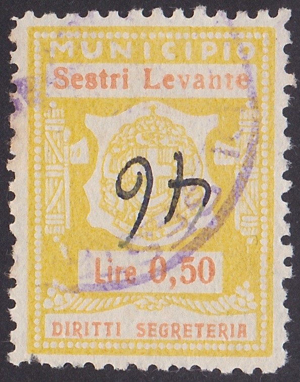 Marca da Bollo del Comune di SESTRI LEVANTE su Carta Bianca di dimensioni 21 X 27 mm