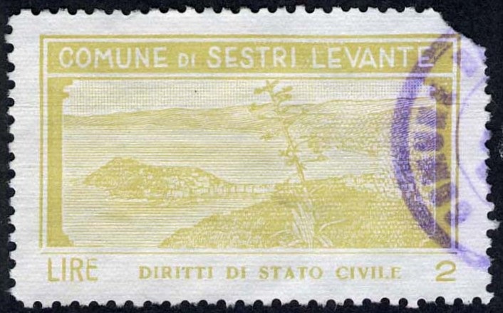 Marca da Bollo del Comune di SESTRI LEVANTE su Carta Bianca di dimensioni 40,5 x 24 mm