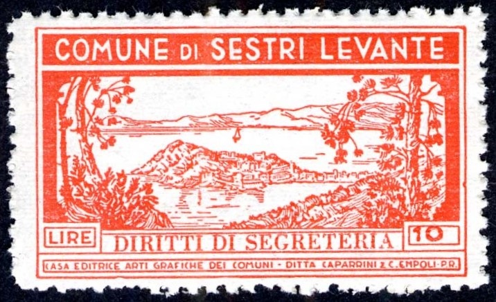 Marca da Bollo del Comune di SESTRI LEVANTE su Carta Bianca di dimensioni 41,5 x 24 mm