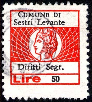 Marca da Bollo del Comune di SESTRI LEVANTE su Carta Bianca di dimensioni 19,5 x 21 mm