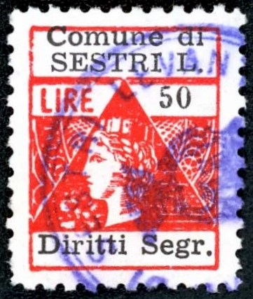 Marca da Bollo del Comune di SESTRI LEVANTE su Carta Bianca di dimensioni 22 x 28 mm