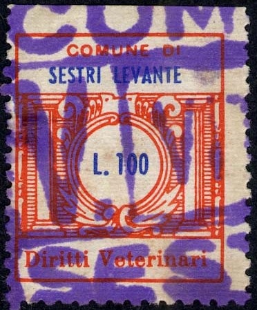 Marca da Bollo del Comune di SESTRI LEVANTE su Carta Bianca di dimensioni 21 x 25 mm