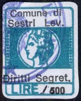 Marca da Bollo del Comune di SESTRI LEVANTE su Carta Bianca di dimensioni 16 x 20 mm