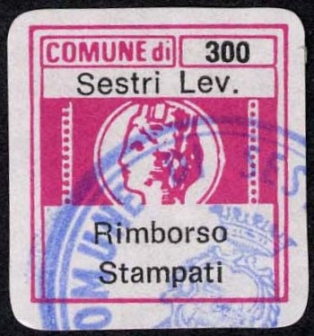 Marca da Bollo del Comune di SESTRI LEVANTE su Carta Bianca di dimensioni 19 x 20 mm