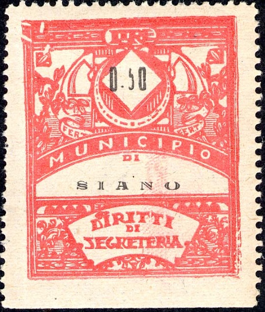 Marca da Bollo del Comune di SIANO su Carta Bianca di dimensioni 22 x 27 mm