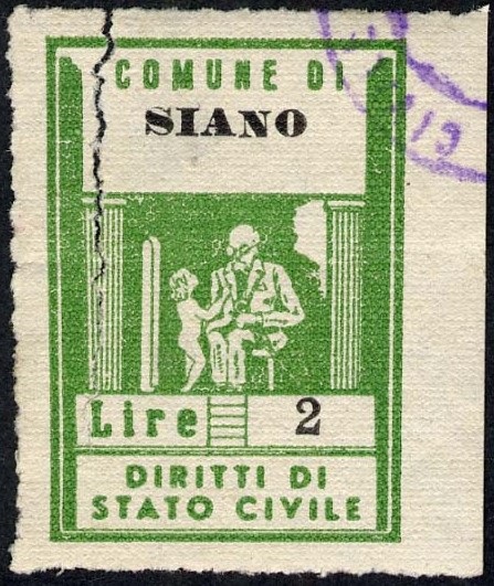 Marca da Bollo del Comune di SIANO su Carta Bianca di dimensioni 22 x 32 mm