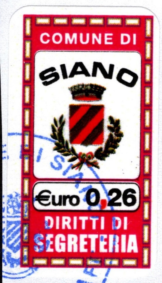 Marca da Bollo del Comune di SIANO su Carta Bianca di dimensioni 15 x 22 mm