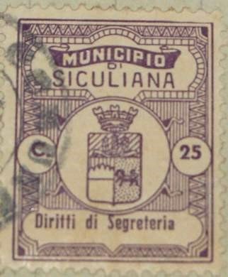 Marca da Bollo del Comune di SICULIANA su Carta Bianca Sottile di dimensioni 23 x 27 mm