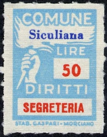 Marca da Bollo del Comune di SICULIANA su Carta Bianca Sottile di dimensioni 18,5 x 26 mm