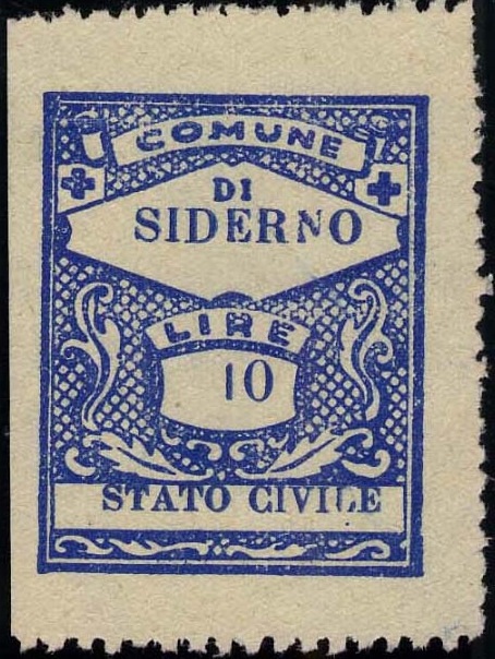 Marca da Bollo del Comune di SIDERNO su Carta Bianca Sottile di dimensioni mm