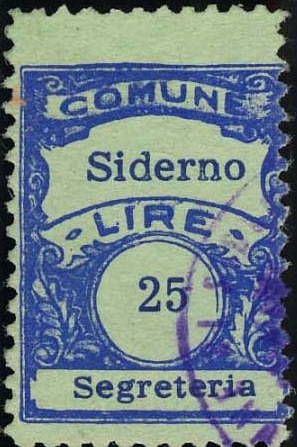 Marca da Bollo del Comune di SIDERNO su Carta Colorata di dimensioni 19 x 25 mm
