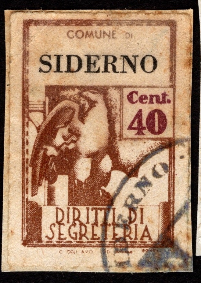 Marca da Bollo del Comune di SIDERNO su Carta Bianca di dimensioni 21 X 32 mm