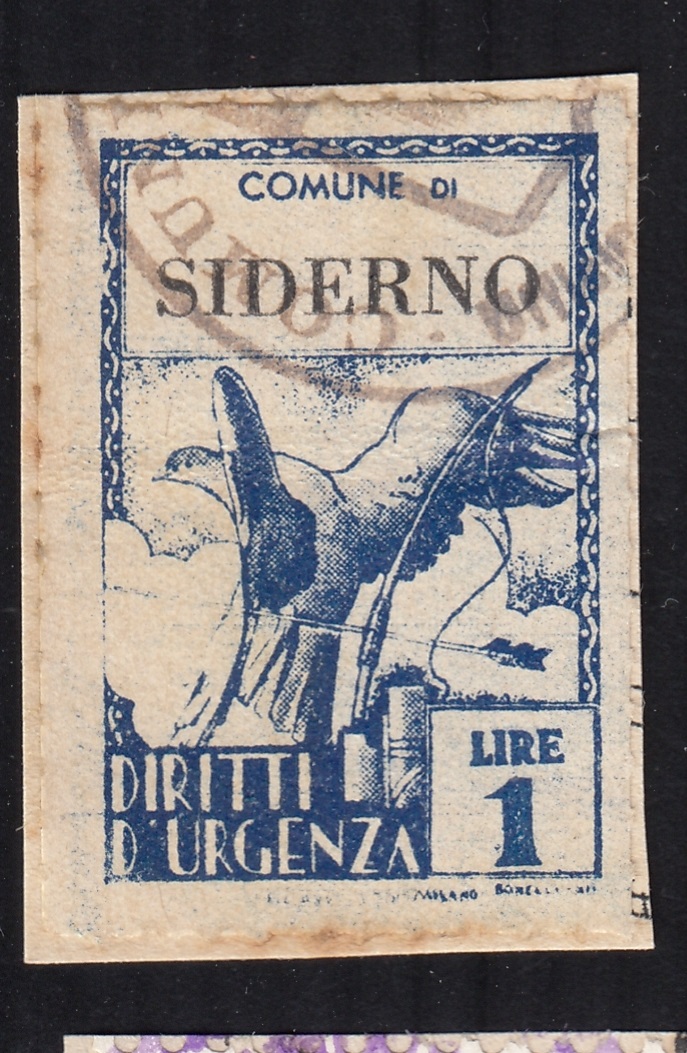 Marca da Bollo del Comune di SIDERNO su Carta Bianca di dimensioni 21 X 32 mm