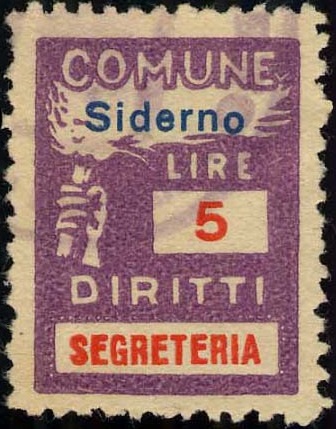 Marca da Bollo del Comune di SIDERNO su Carta Bianca Sottile di dimensioni 18,5 x 25 mm