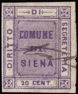 Marca da Bollo del Comune di SIENA su Carta Bianca di dimensioni 18 x 22 mm