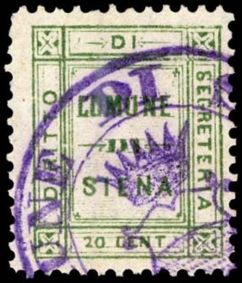 Marca da Bollo del Comune di SIENA su Carta Bianca Sottile di dimensioni 18 x 22,5 mm