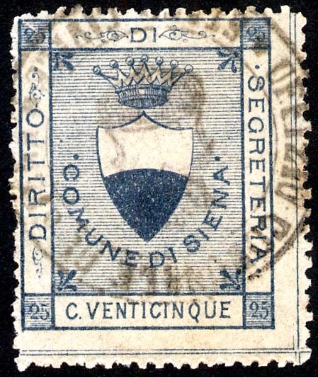 Marca da Bollo del Comune di SIENA su Carta Bianca di dimensioni 25 x 31 mm
