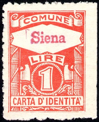 Marca da Bollo del Comune di SIENA su Carta Bianca di dimensioni 22 x 29 mm