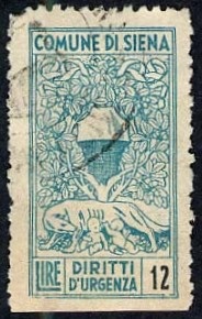 Marca da Bollo del Comune di SIENA su Carta Bianca di dimensioni 18,5 x 34 mm