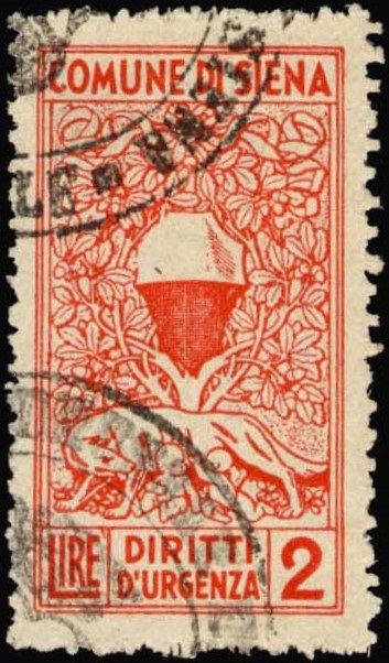Marca da Bollo del Comune di SIENA su Carta Bianca di dimensioni 18,5 x 34 mm