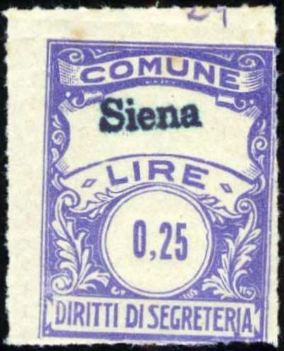 Marca da Bollo del Comune di SIENA su Carta Bianca Sottile di dimensioni 22,5 x 29 mm