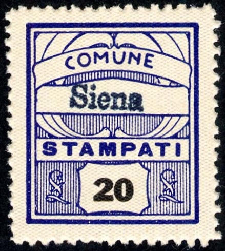 Marca da Bollo del Comune di SIENA su Carta Bianca di dimensioni 21 X 27 mm