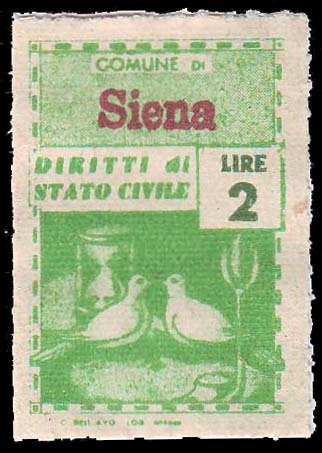 Marca da Bollo del Comune di SIENA su Carta Bianca Sottile di dimensioni 21,5 x 32 mm