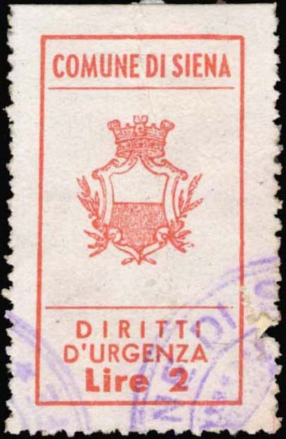 Marca da Bollo del Comune di SIENA su Carta Bianca di dimensioni 19 x 35 mm