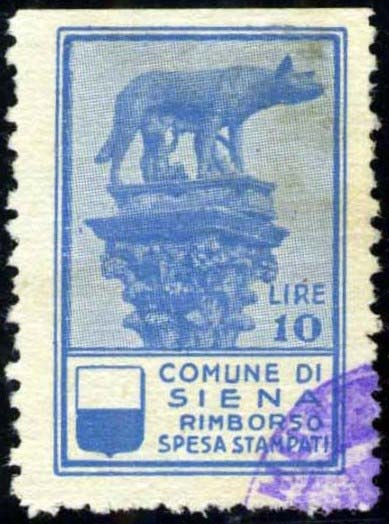 Marca da Bollo del Comune di SIENA su Carta Bianca Sottile di dimensioni 20 x 31 mm