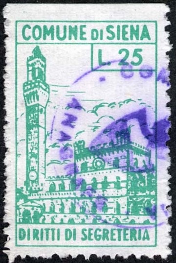 Marca da Bollo del Comune di SIENA su Carta Bianca di dimensioni 19,5 x 31,5 mm
