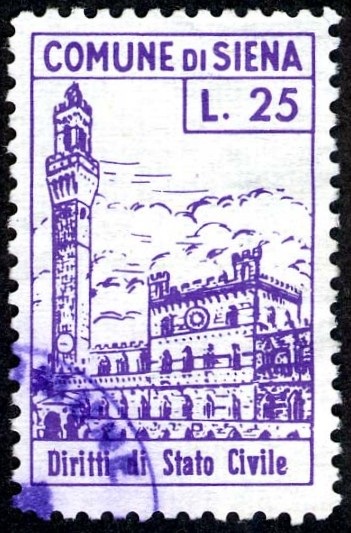 Marca da Bollo del Comune di SIENA su Carta Bianca di dimensioni 12,5 x 16,5 mm