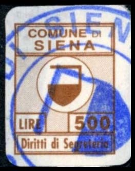 Marca da Bollo del Comune di SIENA su Carta Bianca di dimensioni 13 x 17 mm