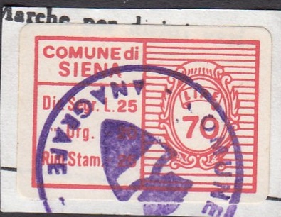 Marca da Bollo del Comune di SIENA su Carta Bianca di dimensioni 26 x 17,5 mm