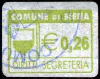 Marca da Bollo del Comune di SIENA su Carta Bianca di dimensioni 19 x 15,5 mm