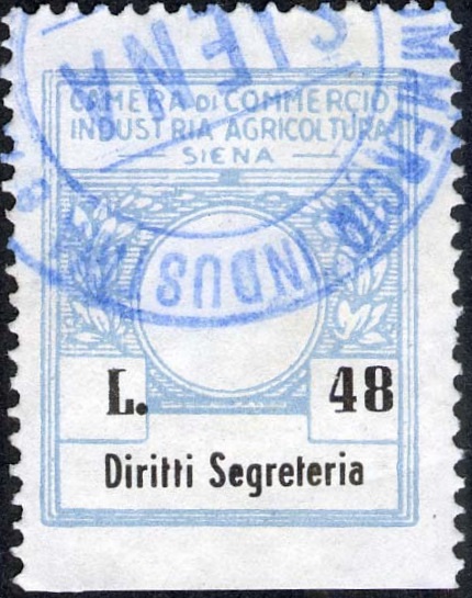 Marca da Bollo del Comune di SIENA su Carta Bianca di dimensioni 23,05 x 29 mm