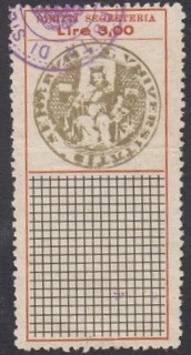 Marca da Bollo del Comune di SIENA su Carta Bianca di dimensioni 28 x 58,5 mm