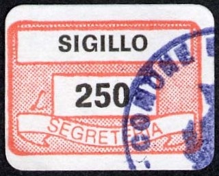 Marca da Bollo del Comune di SIGILLO su Carta Bianca di dimensioni 19 x 13 mm